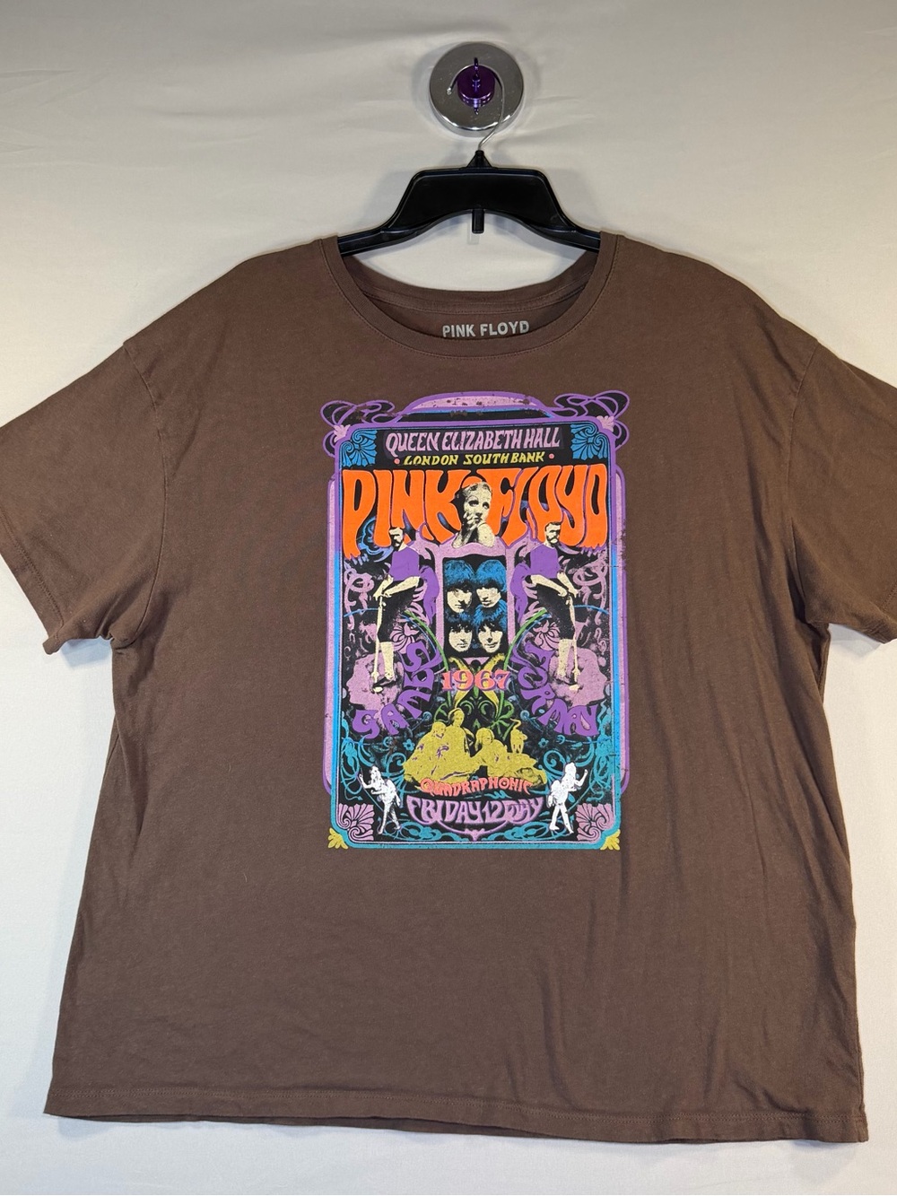 Pink Floyd Brown Tee with Vibrant Multi-Color Poster Graphic